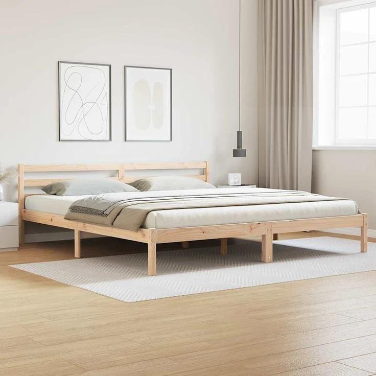 vidaXL Bettrahmen Braun 215,5 x 185,5 x 69,5 cm Massivholz Kiefer 869770 – Bild 1