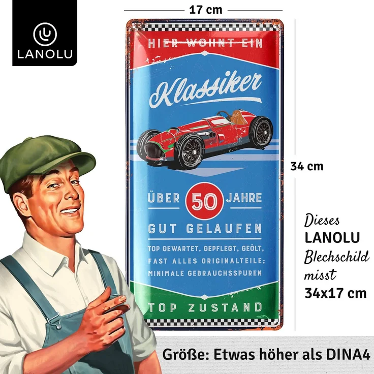 LANOLU Blechschild Klassiker 50 Jahre - 17x34cm – Metall – Blau – 17114 – Bild 3