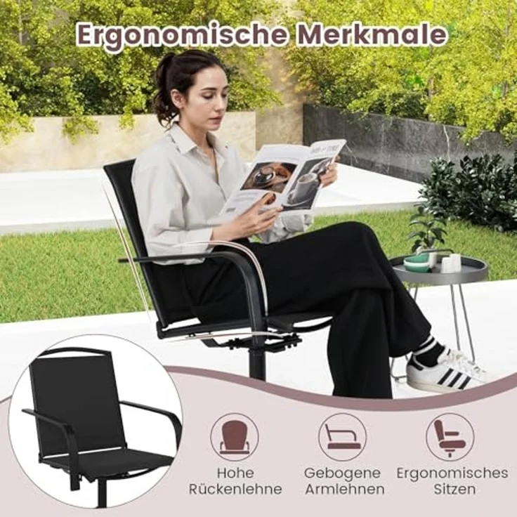 FANTASK Terrassenstühle 360° drehbar, 2er Set Drehstühle, Balkonstühle mit schnell trocknendem Stoff für Garten, Hinterhof, Balkon (Schwarz) – Bild 3