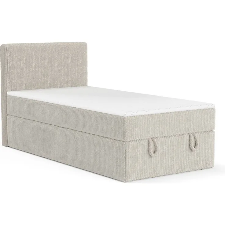Deine Möbel 24 Boxspringbett DENIS MINI Boxbett Polsterbett Kompletbett Velour Cord (Jugendbett Jugendzimmer Schlafzimmer Bett, 3-St, 100x200 120x200 Cord Creme Beige Hellgrau Grau Anthrazit Schwarz), mit Bonellfederkernmatratze H3 / Taschenfederkern-M...