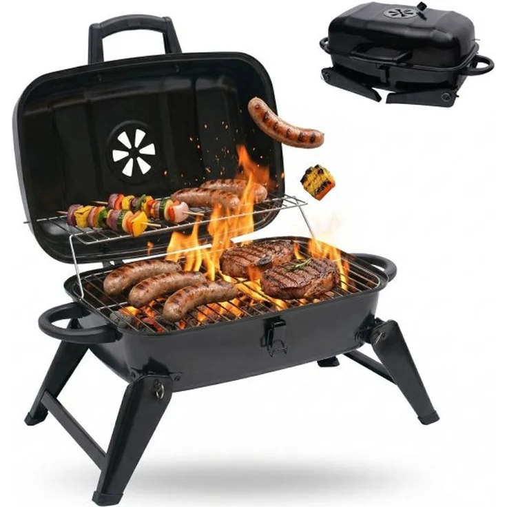 Relaxdays Tischgrill mit 2 Grillgittern, Smoker, 34 x 59 x 36 cm – Bild 1