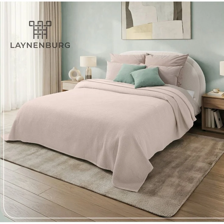 Laynenburg Tagesdecke Waffelpique aus 100% Baumwolle – Baumwolldecke, Kuscheldecke, Wohndecke als Sommerdecke, Bett-Überwurf, Couch-Überwurf, Sofa-Decke – Bild 2