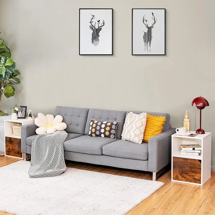 COSTWAY 2er Set Nachttische Holz, Beistelltisch mit mit offenem Regal & Türschrank, 3 Ebenen Kaffeetisch, Sofatisch für Wohnzimmer, Schlafzimmer, Arbeitszimmer, Büro wei? – Bild 6