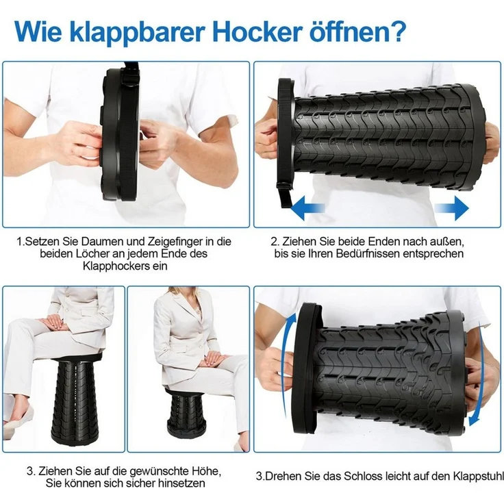 Clanmacy Klappstuhl Tragbarer Klappstuhl Klapphocker Hocker Schwarz – Bild 2