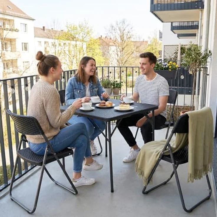 Sekey Gartengarnitur Set, Garten-Essgruppe 4 Personen, Balkonset Balkonmöbel Set 4 Stühle mit Tisch, Klappbar Gartentisch mit Stühlen Set Terrassenmöbel für Terrasse, Balkon, Bistro, Garten – Bild 3