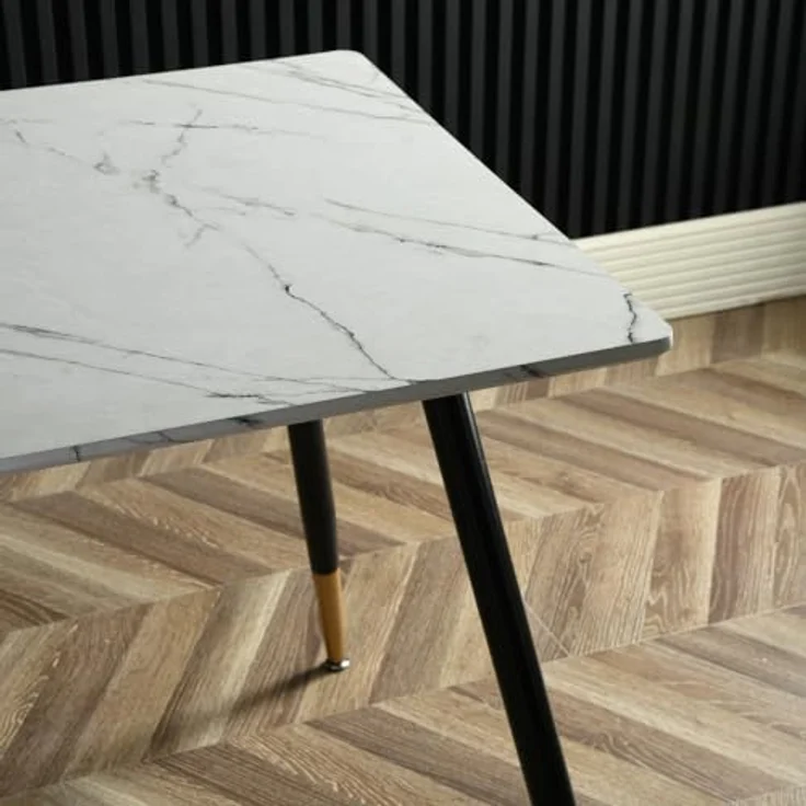 39F FURNITURE DREAM Tisch im skandinavischen Design mit Deckel aus Marmorpapier, Metallbeine, Schwarz und Gold, für Küche, Esszimmer, Wohnzimmer, MDF, Weiß, 110 x 70 x 75 cm – Bild 10