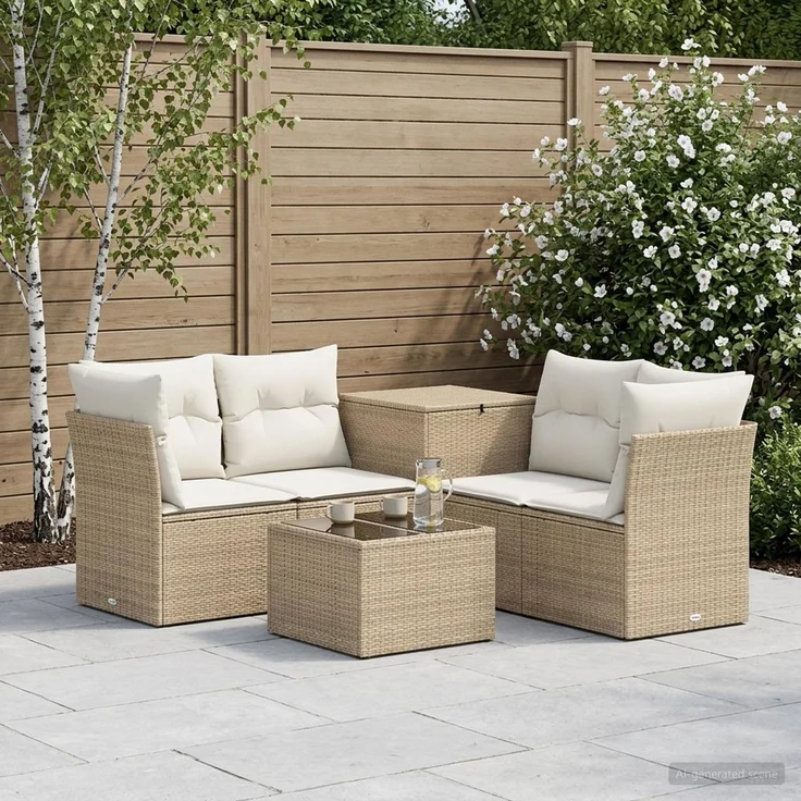 vidaXL Sofa Set 6 stk. Beige und Cremeweiß Polyrattan und Stahl 3447358 – Bild 1