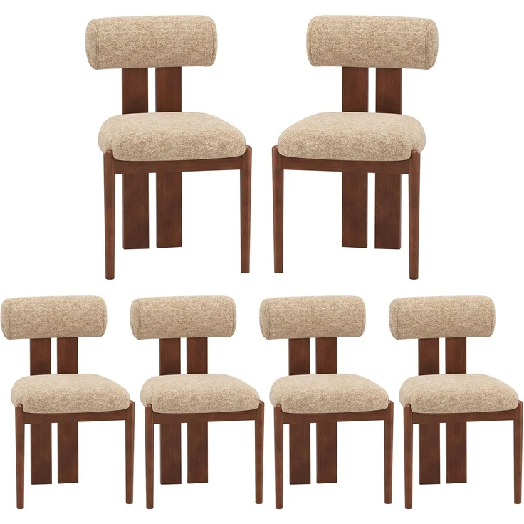 MALOL Esszimmerstühle 6er Set, Mid-Century Modern Polsterstühle aus Stoff Stühle mit Stabiler Rückenlehne & dunkelbraunen Holzbeinen, Kamel – Geeignet für Esszimmer, Küche und Gastronomie, Kamel