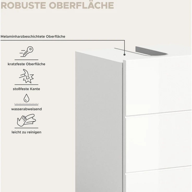 Xonox. home 'Vira' Waschbeckenunterschrank mit Syphonausschnitt, MDF weiß, Hochglanz, 38 x 56 x 34 cm – Bild 8