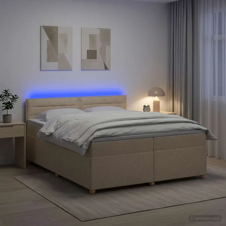 vidaXL Boxspringbett mit Matratze Creme 200 x 200 cm Stoff 3452497
