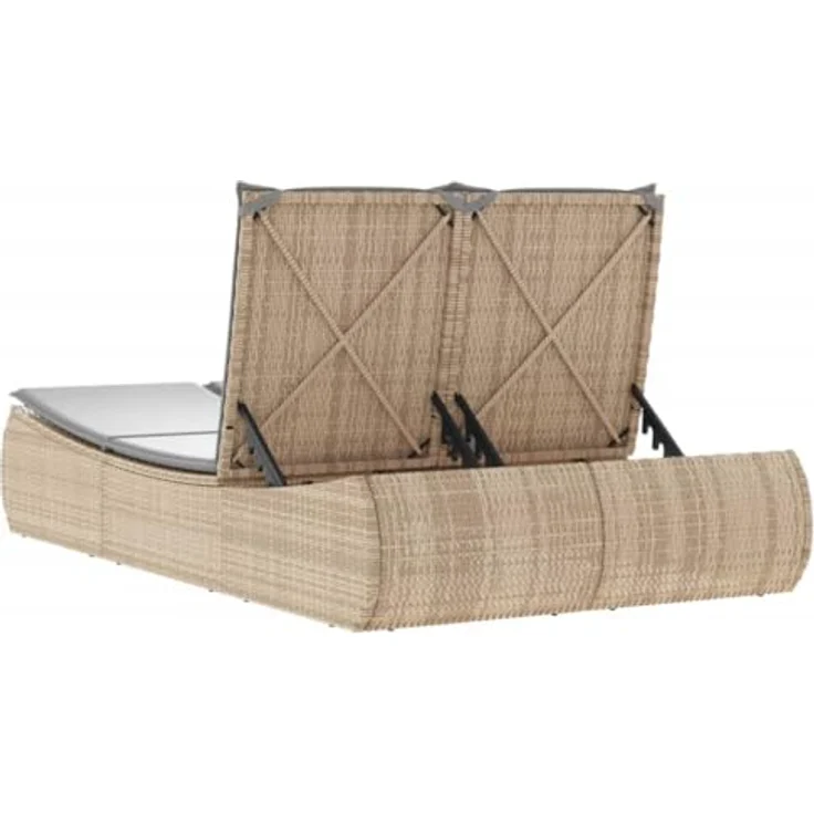 vidaXL Doppel-Sonnenliege mit verstellbarer Rückenlehne und abnehmbaren Kissenbezügen, Beige Poly Rattan – Bild 6