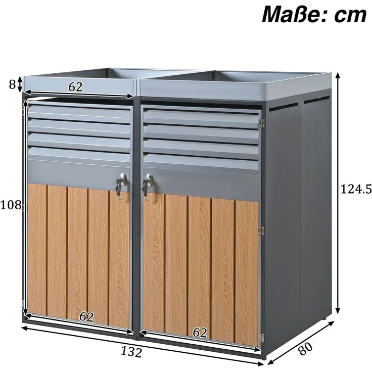 Mülltonnenbox, Mülltonnenunterstand mit Hochbeet, 120L 240L, wetterfest, Container, Abfallbehälter, Tonnenhaus, Gartenbox, abschließbare Müllbox (4 Tonnen) – Bild 6