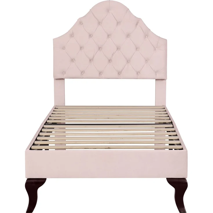EINHOM Polsterbett 90 x 200 cm mit Lattenrost und Kopfteil, Polsterbett mit Höhenverstellbares Kopfteil, Jugendbett, Einzelbett, Holzlattenunterstützung, Einfache Montage, Samt, Rosa, (Ohne Matratze) – Bild 9