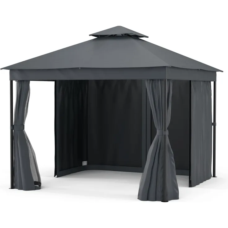 Blumfeldt Mondo Dual Pavillon 3x3 – Doppeldach & Moskitonetze, Wetterfester Metallrahmen, Vorhänge Für Privatsphäre, Gartenpavillon, Leicht Zu Montieren, Beige