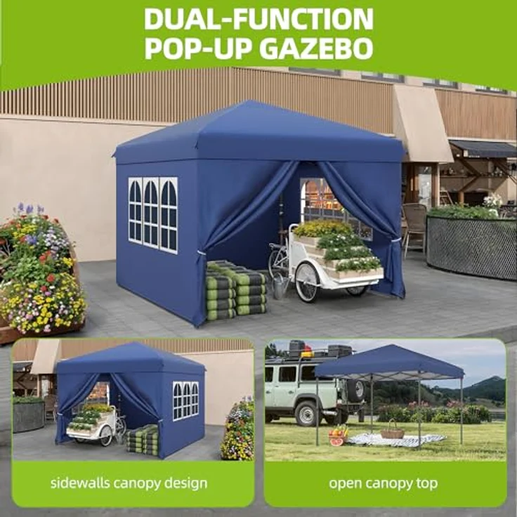 YITAHOME Pavillon mit Seitenwänden, 3x3m wasserdichte zusammenklappbares Garten Vordach, Ganzjahres Camping Pavillon UV-Schutz mit Heringen,Seil,Tragetasche,Gewichtsbeuteln Veranstaltungen,blau – Bild 4