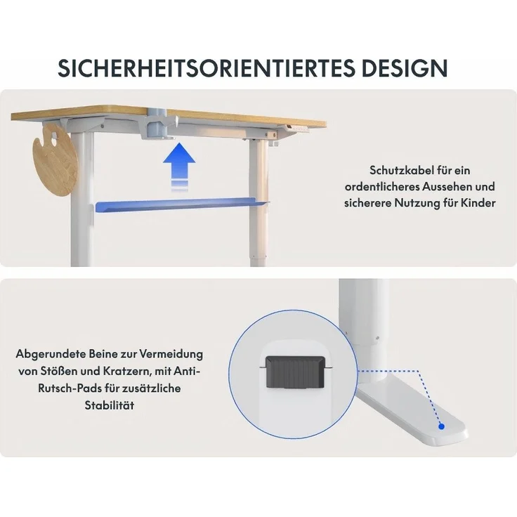 FLEXISPOT Schreibtisch Kinderschreibtisch Höhenverstellbar (16mm Abgerundete Tischecken, LED-Display & 3 Speichertaste), MIT 2xHaken& 1xBecherhalter, Kindersicherung – Bild 3