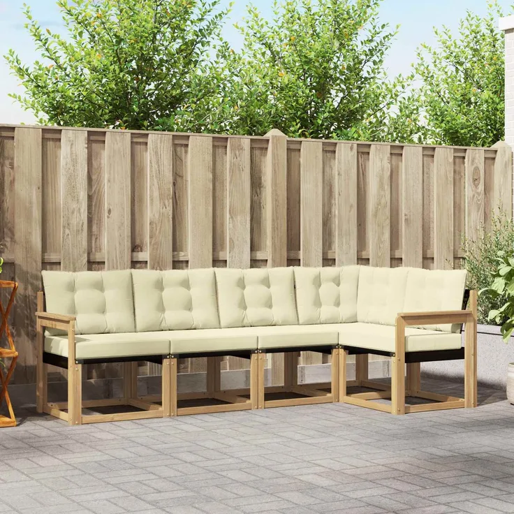 vidaXL Outdoor-Sofagarnitur 5 stk. 5-Sitzer Weiß und Creme 3389468
