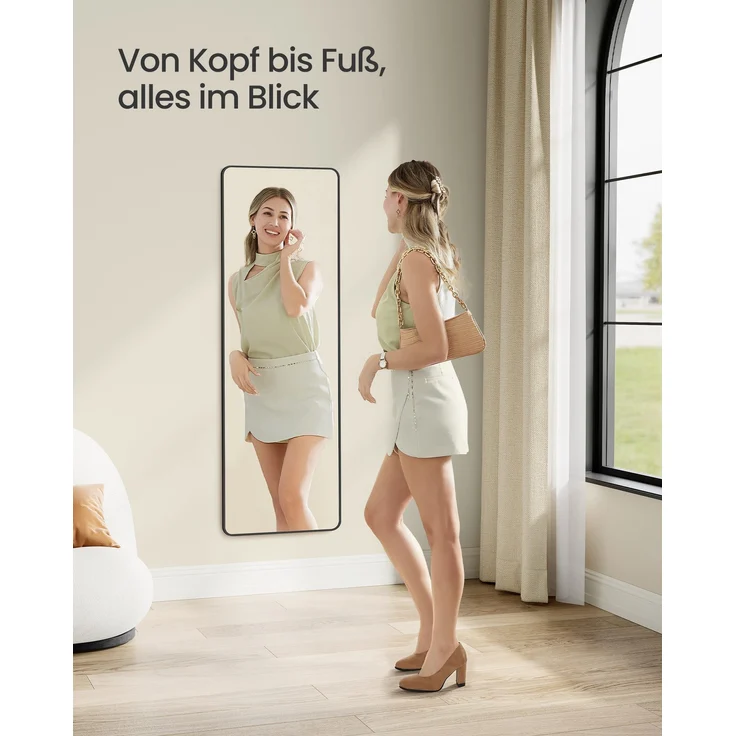 SONGMICS Ganzkörperspiegel, 120 x 40 cm, rechteckiger Spiegel, Wand- oder Türmontage, Rahmen aus Aluminiumlegierung, Hartglas, für Schlafzimmer, Wohnzimmer, Garderobe, tintenschwarz LFMDE032B01 – Bild 2