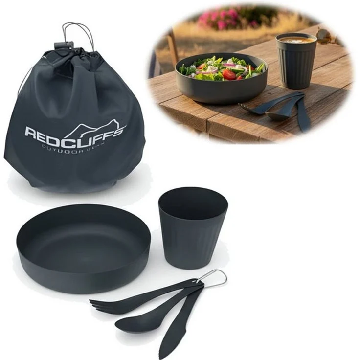 LS-LebenStil Geschirr-Set 6-teiliges Picknick-Set Tragetasche Geschirr Besteck Mehrweggeschirr (6-tlg), 1 Personen, Kunststoff, Becher Teller Besteck ideal beim Camping Wandern – Bild 4
