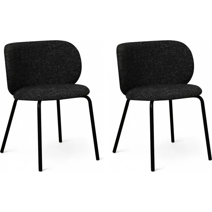 Esszimmerstuhl Annam 2er-Set aus Boucle-Stoff - mit Metallgestell, Schwarz