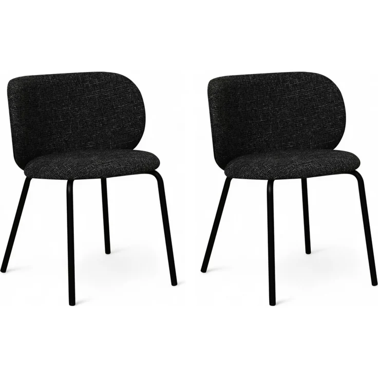 Esszimmerstuhl Annam 2er-Set aus Boucle-Stoff - mit Metallgestell, Schwarz – Bild 1