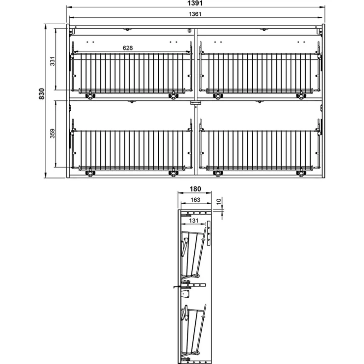 Lomadox Schuhschrank ABERDEEN-01 140 cm breit, in weiß mit Eiche, wandhängend, 2 Klappen – Bild 6