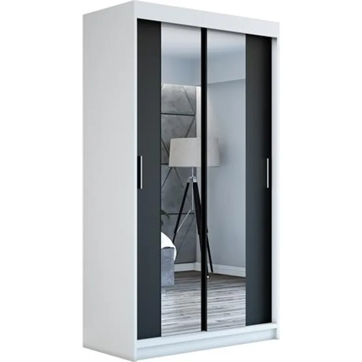 Schwebetürenschrank NEO 2-türig Schrank 120 cm (mit Spiegel) Farbe: Weiß , schwarz