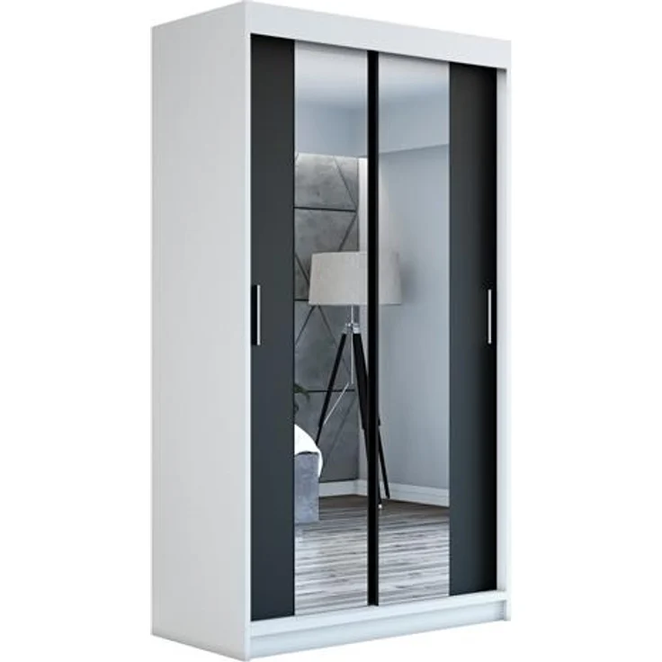Schwebetürenschrank NEO 2-türig Schrank 120 cm (mit Spiegel) Farbe: Weiß , schwarz – Bild 1