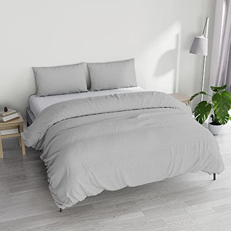 Italian Bed Linen CP-ST-2P Satin Stripes Bettbezug, Doppelte, Grau, Polyester – Bild 2