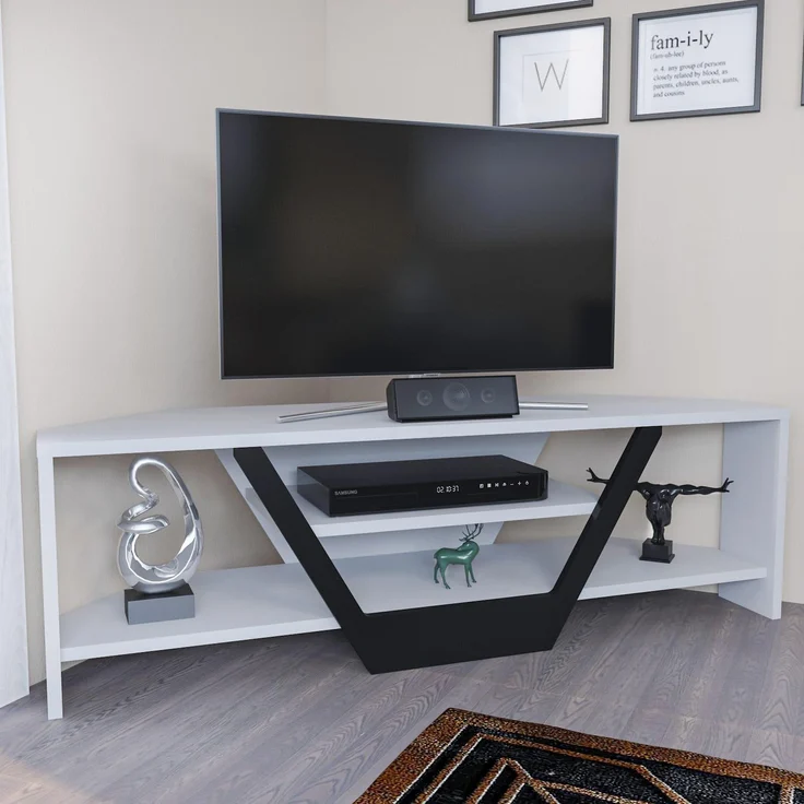 Hanah Home Stylish TV Stand, 120 cm Wide, White & Black, 100% Melamine Coated Particle Board, 18 mm Thick | Modern Design for Living Room & Entertainment Spaces – Bild 2