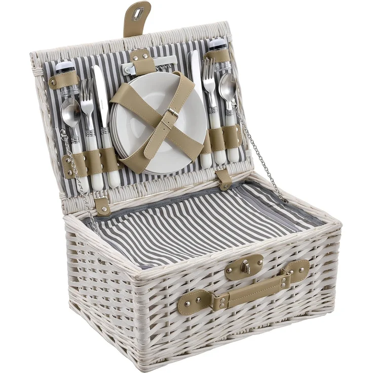 Picknickkorb mit Besteck-Set für 4 Personen Weiß casa. pro – Bild 1