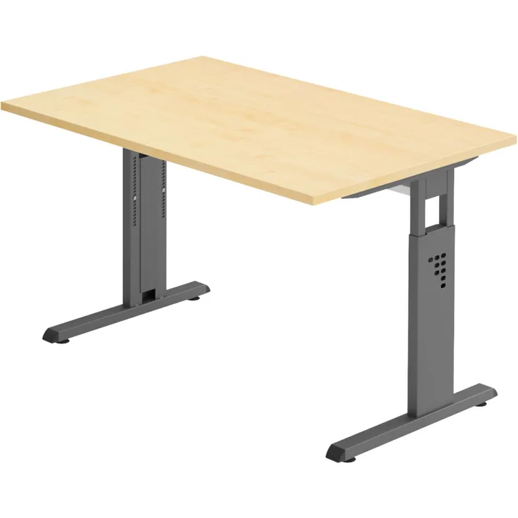 bümö höhenverstellbarer Schreibtisch O-Serie 120x80 cm in Ahorn, Gestell in Graphit - PC Tisch klein für's Büro manuell höhenverstellbar, Computertisch verstellbar, OS-12-3-G