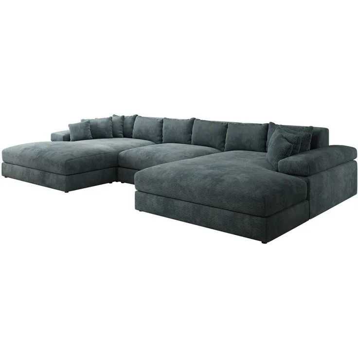 Luxusbetten24 Sofa Designer Sofa Bernardo U in Cord, mit breiter Ottomane