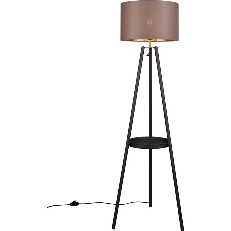 LED Tripod Stehleuchte mit Stoffschirm Taupe/Gold & Ablagetisch, Höhe 152cm – Bild 2