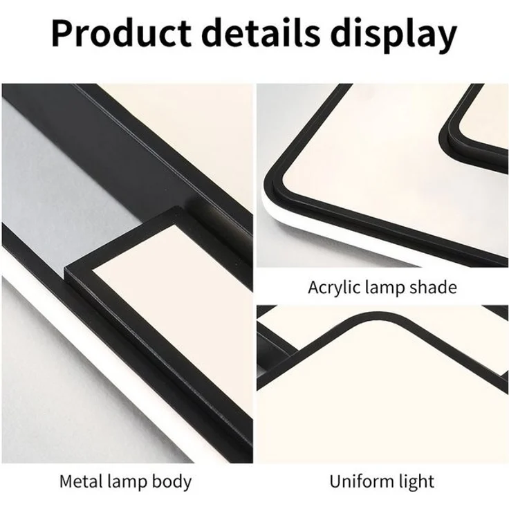 style home Deckenleuchte lampe LED Deckenlampe, 90W Warmweiß bis Kaltweiß 3000K-6000K, LED fest integriert, dimmbar mit Fernbedienung, Quadrat für Schlafzimmer Wohnzimmer Esszimmer 42X6cm,Schwarz – Bild 4