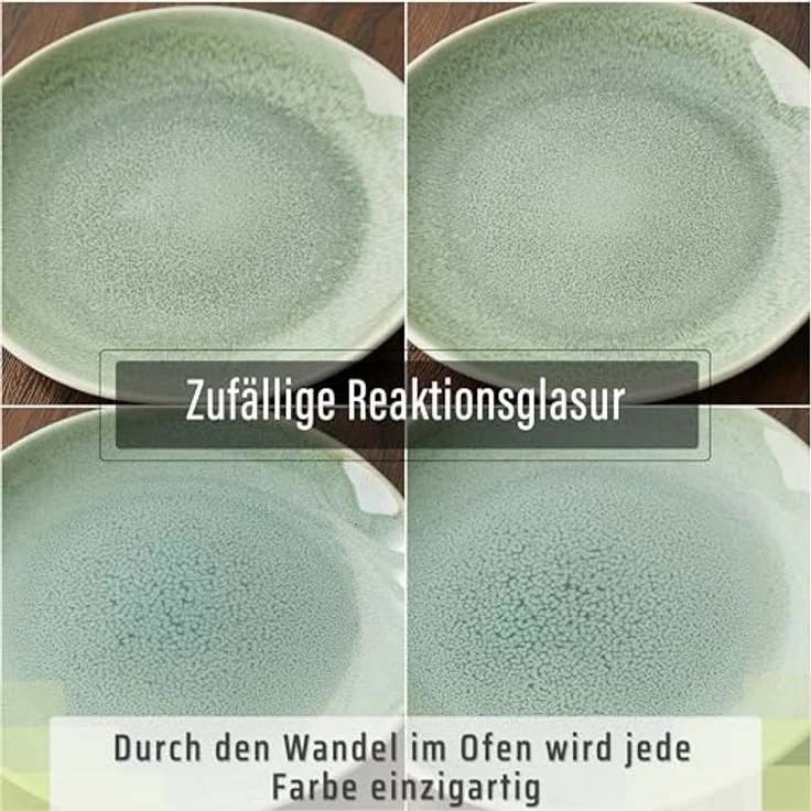 JIWOO Geschirr-Set 16er Kombiservice Teller-Set Tafelservice Schüssel-Set Speiseteller (16-tlg), 4 Personen, Keramik, Hochwertiges Geschirr set Grün Mikrowellen spülmaschinenfest – Bild 3