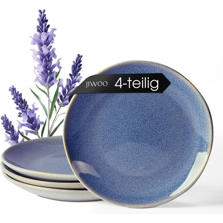 JIWOO Teller 4er Ø19,5cm, Speiseteller Steakteller Dessertteller Pastateller Plate, (4 St), Keramik Hochwertiges Tellerset Blau Mikrowellenofen Spülmaschine – Bild 4