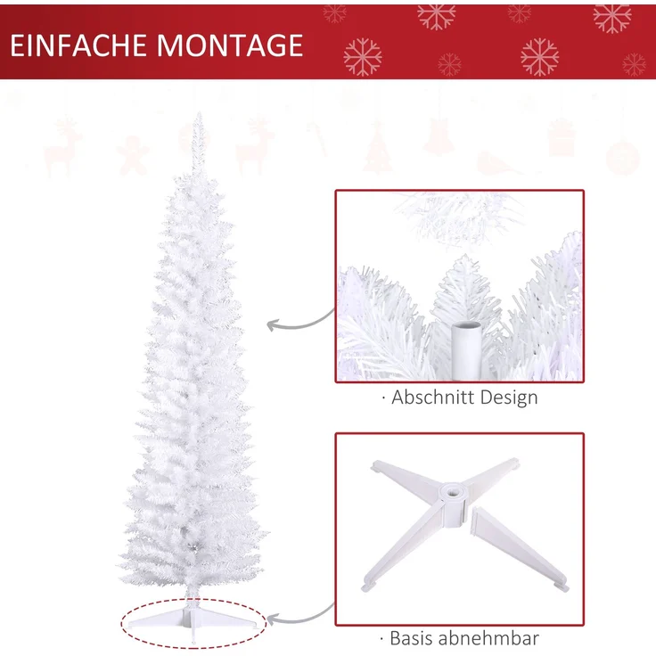HOMCOM Weihnachtsbaum, Kunststoff, Metall, Weiß, Ø55 x 180H cm – Bild 7