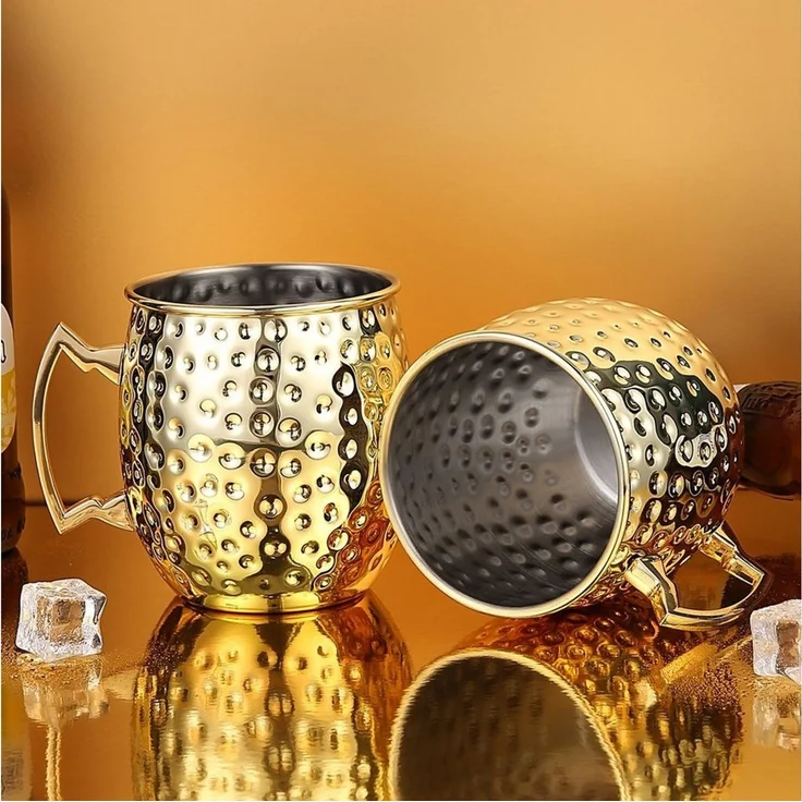 500 ml Handgemachter Becher Kupferbeschichtet Gold – Bild 2