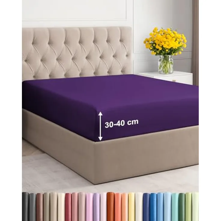 CGK Unlimited Spannbettlaken 90x190 cm, Mikrofaser Spannbetttuch 40 cm tief, violett, Oeko-Tex Standard 100 zertifiziert