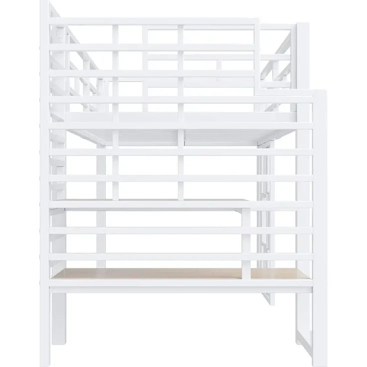Hochbett mit LED-Streifen, Lattenrost, Rausfallschutz und Fenstern, Treppe mit Regal, 90x200 cm, Einzelbett, Kinderbett, Metall – Bild 10