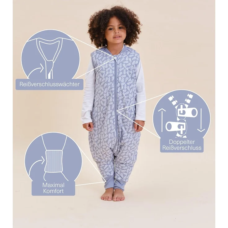 molis&co - Baby Schlafsack mit Füßen - Ideal für den Winter - Babyschlafsack mit Beinen 2,5 tog - 100% Baumwolle (Oeko-TEX 100), Premium Qualität - Blue Garden (90 cm) – Bild 3