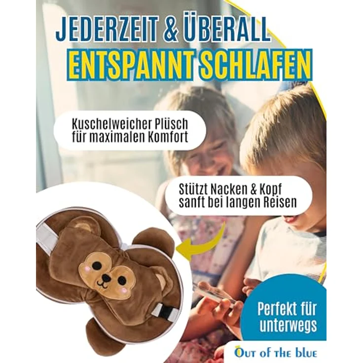 Plüsch Reisekissen für Kinder mit Augenmaske verschiedene Ausführungen 2in1 Affe – Bild 4