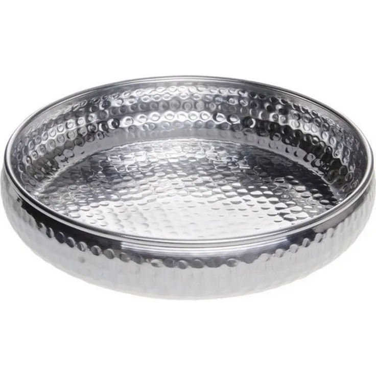 Marrakesch Orient & Mediterran Interior Dekotablett Orientalisches Tablett Schale aus Metall Fidan 34cm Silber, Handarbeit