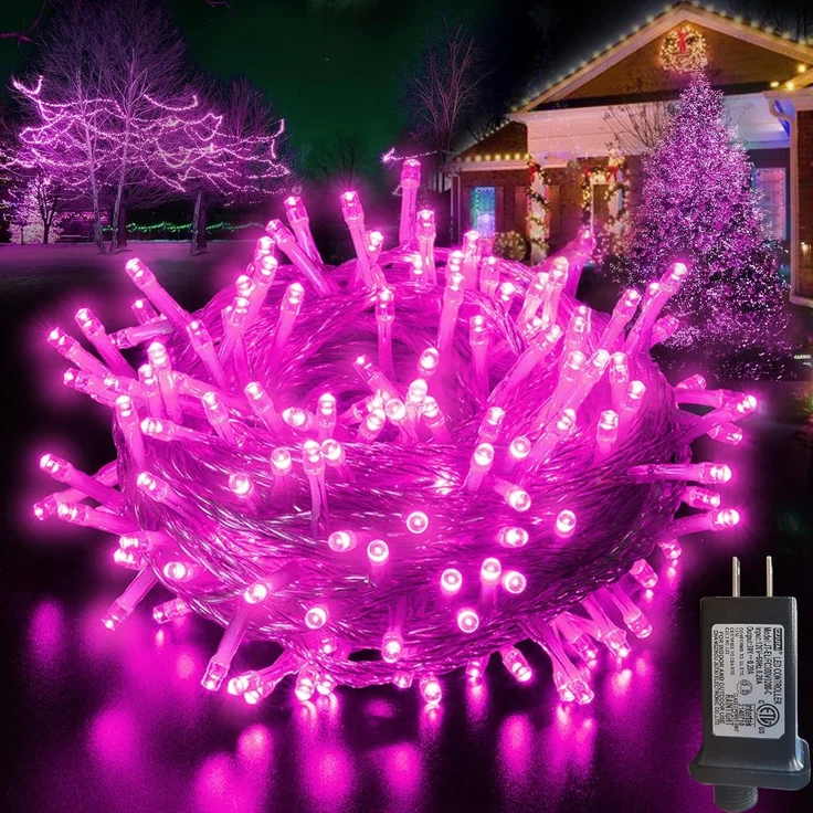 ABC LED-Lichterkette für Außenbereich, 400 LED, rosa, 50 m, 8 Leuchtmodi – Bild 5