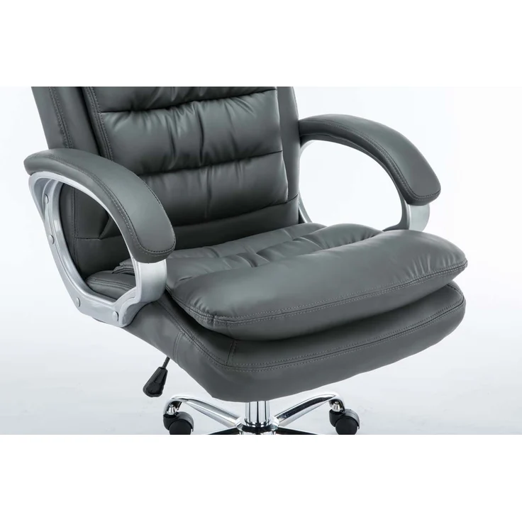 DELUKE® Bürostuhl SOUK - 116x68x77, Grau Kunstleder Metall in Chromoptik Gestell ergonomische Bürostühle Homeoffice Stuhl mit Rollen – Bild 2