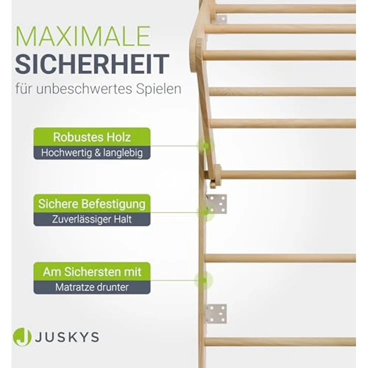 Juskys Sprossenwand für Kinder - mit Klimmzugstange, Indoor Klettergerüst mit Turnringen und Strickleiter, Kletterwand fürs Kinderzimmer, Turnstange – Bild 5