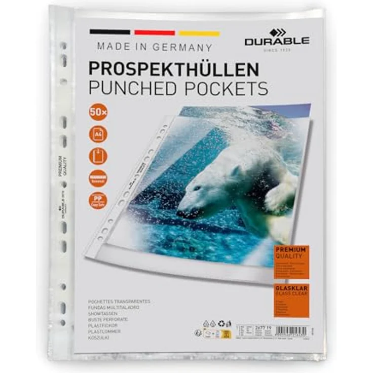 Durable Prospekthülle A4 PP 80 my glasklar VE=50 Stück – Bild 2