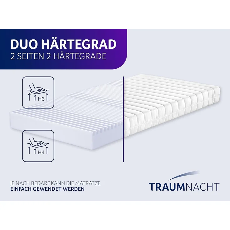 Traumnacht Easy Comfort 2 in 1 Duo - orthopädische 7- Zonen Komfortschaummatratze, Härtegrad 3 und 4, Öko-Tex Zertifiziert 90x200 cm, Höhe 13 cm, produziert nach deutschem Qualitätsstandard – Bild 6