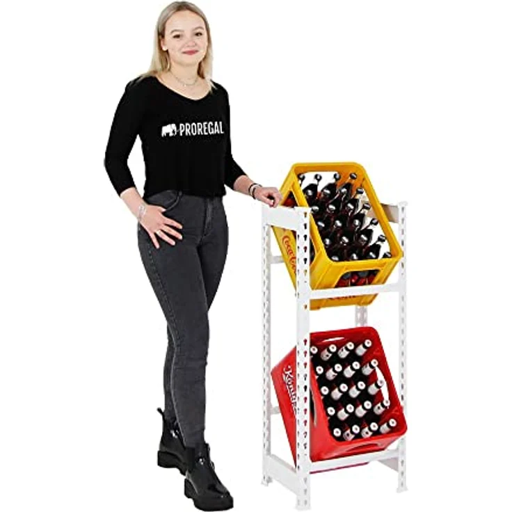 PROREGAL® Standregal Getränkekistenregal CAMEL 100x40x30cm Weiß, 2 Ebenen, 100kg Tragkraft pro Ebene, stabiles Kistenregal – Bild 6